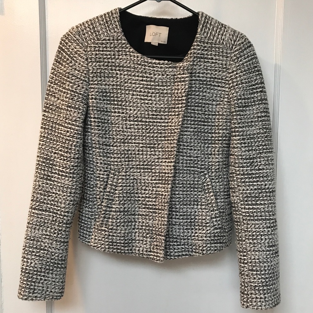 EUC LOFT Black & White Tweed Petite Jacket